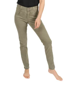 Angels Jeans Skinny Button Authentic Cotton in Dark Khaki