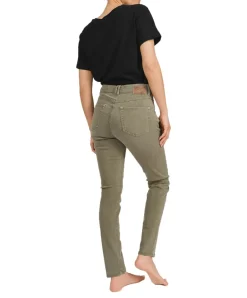 Angels Jeans Skinny Button Authentic Cotton in Dark Khaki