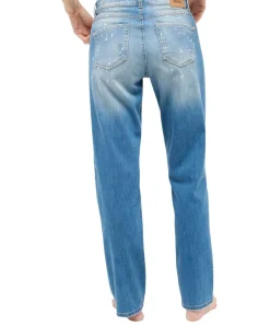 Angels Straight Patch Jeans in Hellblau mit Destroyed Look
