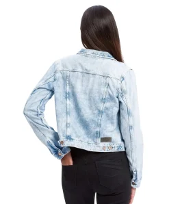 Cross Damen Jeansjacke in hellblauer Used-Denim Optik