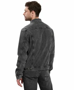 CROSS Jeansjacke mit Knopfleiste in schwarzer Waschung