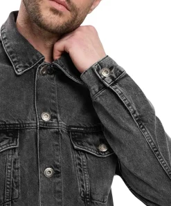 CROSS Jeansjacke mit Knopfleiste in schwarzer Waschung