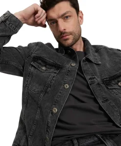 CROSS Jeansjacke mit Knopfleiste in schwarzer Waschung