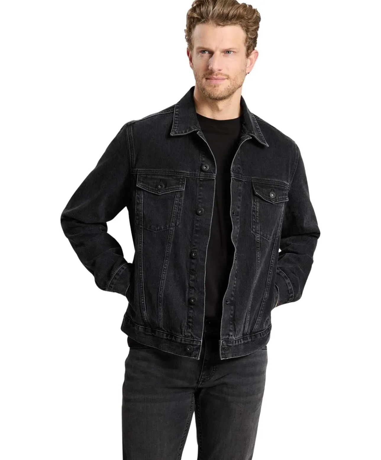 CROSS Jeansjacke mit Regular Fit in schwarzer-Waschung