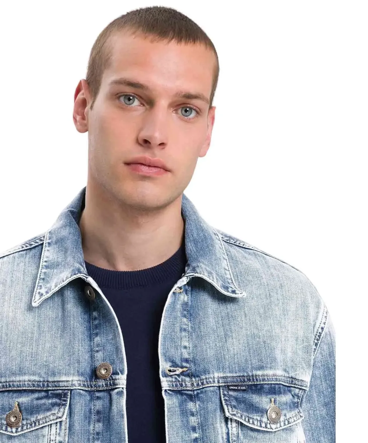 Cross Jeansjacke Regular Fit in blauer Used-Optik