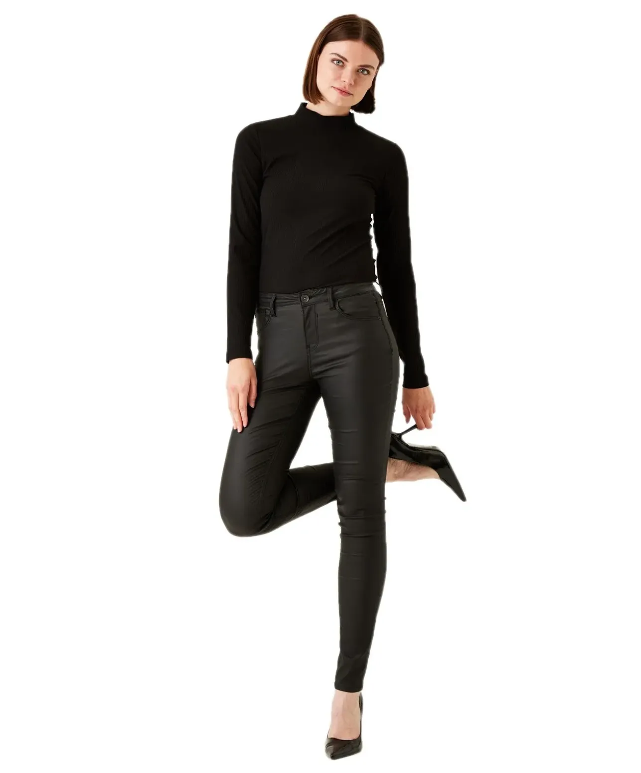 Garcia Damen Jeans Superslim Celia aus schwarzem Coated-Denim