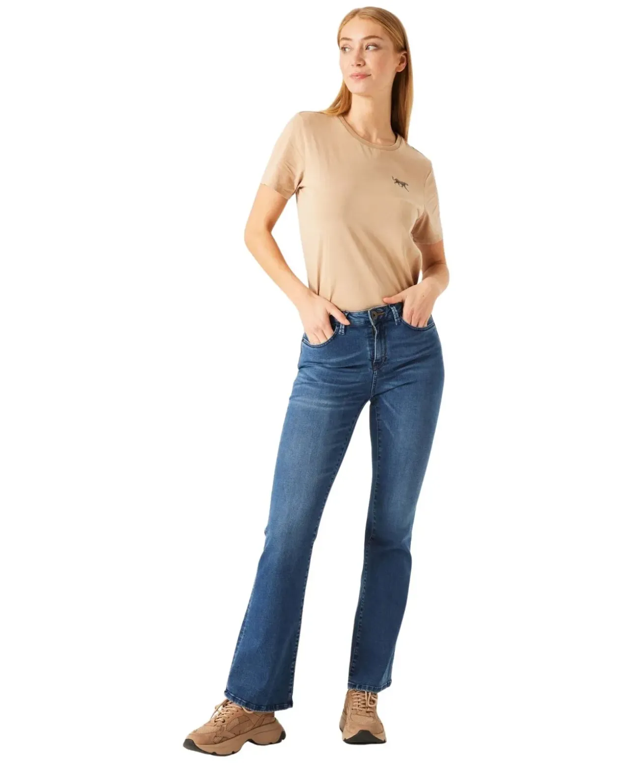 Garcia T-Shirt in beige mit kleinem Brustprint