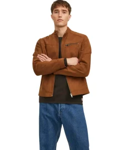 Jack & Jones Bikerjacke Rocky in hellbrauner Wildlederoptik