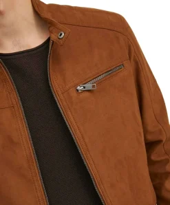 Jack & Jones Bikerjacke Rocky in hellbrauner Wildlederoptik