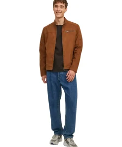 Jack & Jones Bikerjacke Rocky in hellbrauner Wildlederoptik