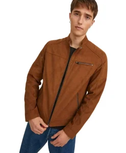 Jack & Jones Bikerjacke Rocky in hellbrauner Wildlederoptik