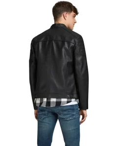 Jack & Jones Bikerjacke Rocky aus schwarzem Leder