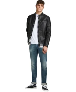 Jack & Jones Bikerjacke Rocky aus schwarzem Leder