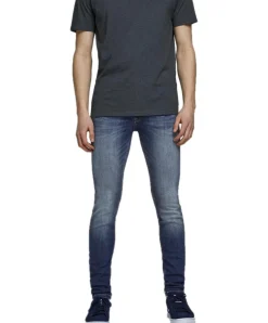 Jack & Jones Jeans Skinny Fit Liam in mittelblauem Used-Look
