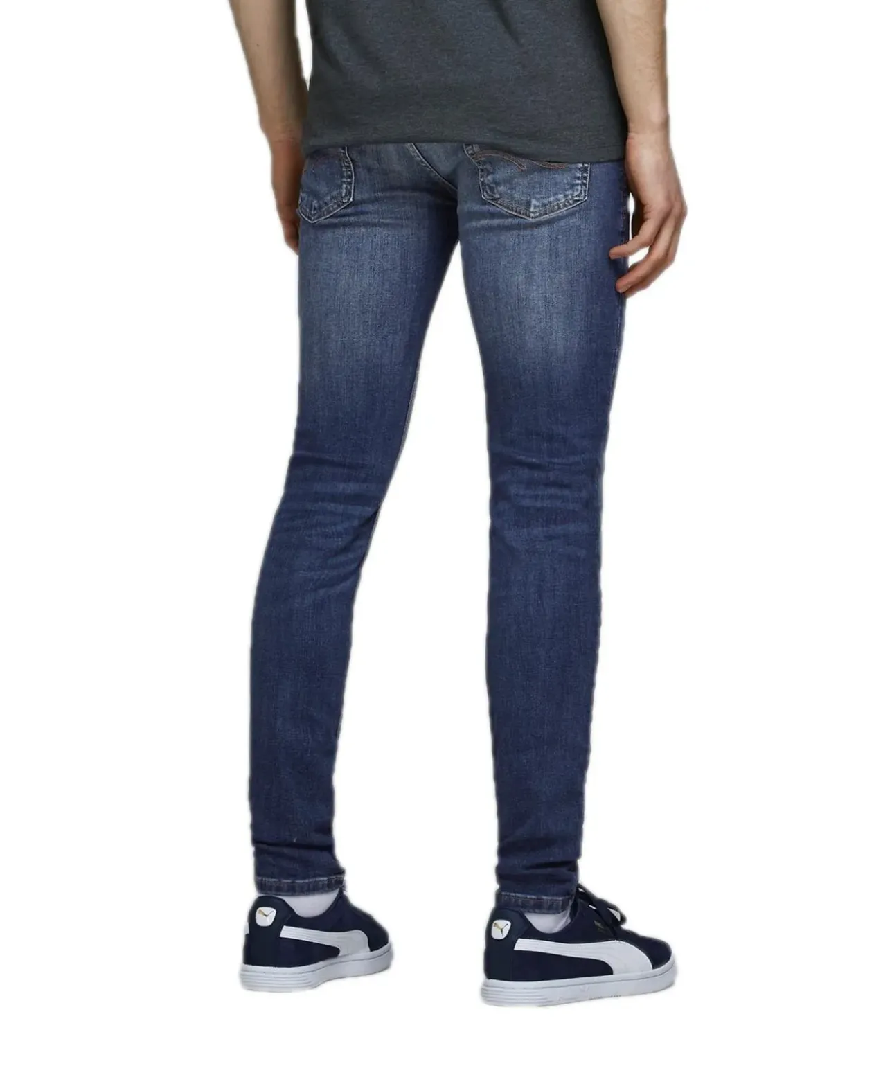 Jack & Jones Jeans Skinny Fit Liam in mittelblauem Used-Look