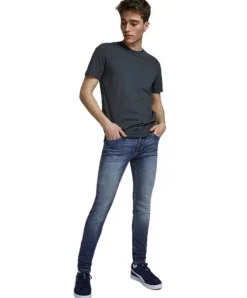 Jack & Jones Jeans Skinny Fit Liam in mittelblauem Used-Look