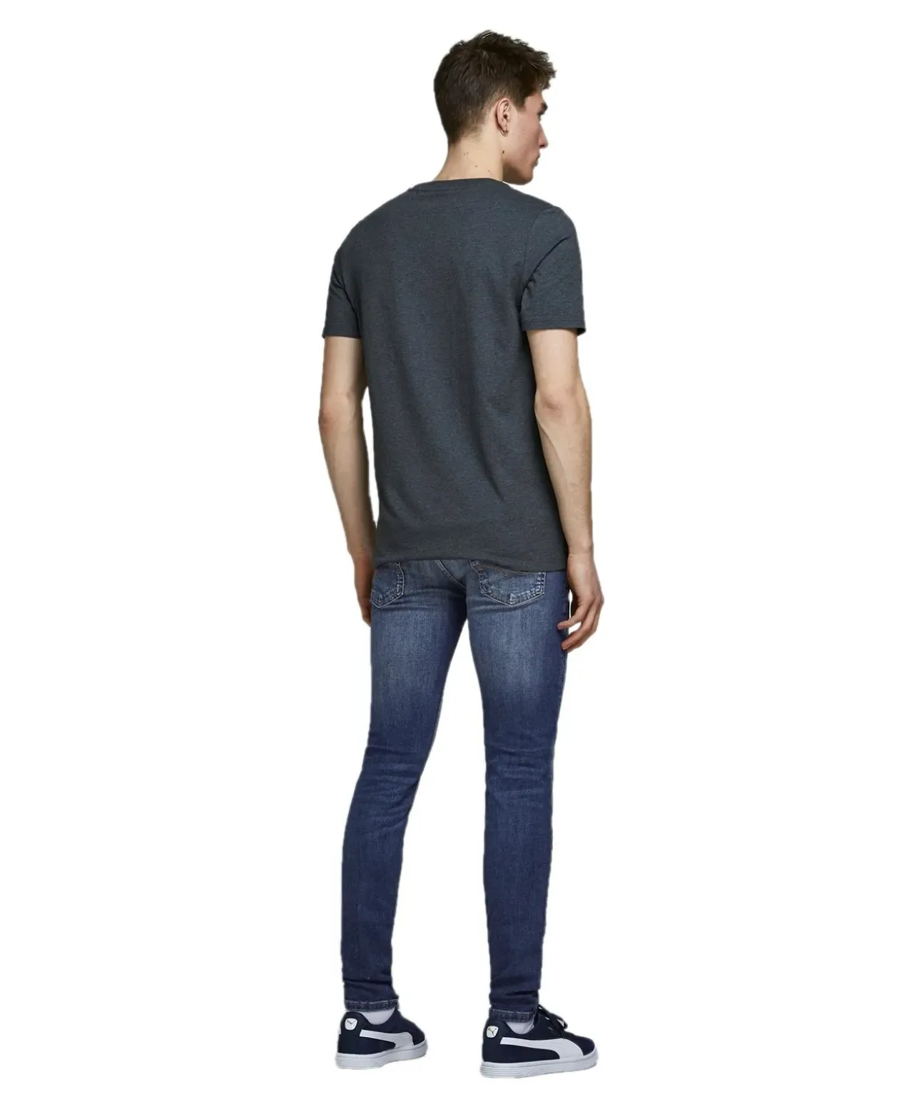 Jack & Jones Jeans Skinny Fit Liam in mittelblauem Used-Look