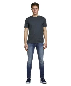 Jack & Jones Jeans Skinny Fit Liam in mittelblauem Used-Look