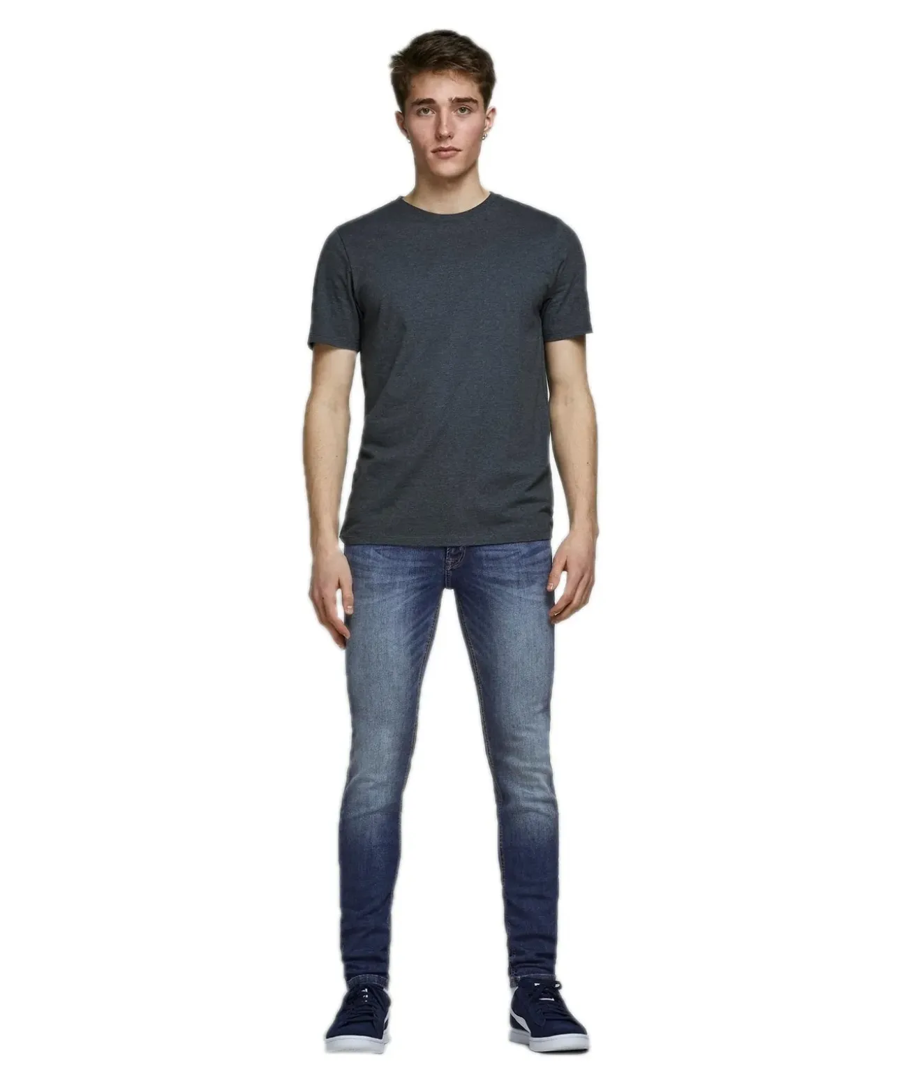 Jack & Jones Jeans Skinny Fit Liam in mittelblauem Used-Look