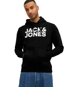 Jack & Jones Kapuzensweatshirt mit Brustprint in Schwarz