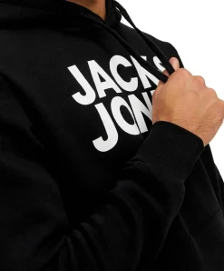 Jack & Jones Kapuzensweatshirt mit Brustprint in Schwarz