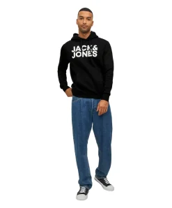 Jack & Jones Kapuzensweatshirt mit Brustprint in Schwarz
