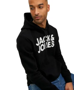 Jack & Jones Kapuzensweatshirt mit Brustprint in Schwarz