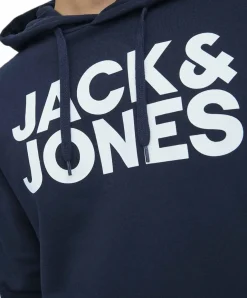 Jack & Jones Kapuzensweatshirt mit Logo-Brustprint in Dunkelblau