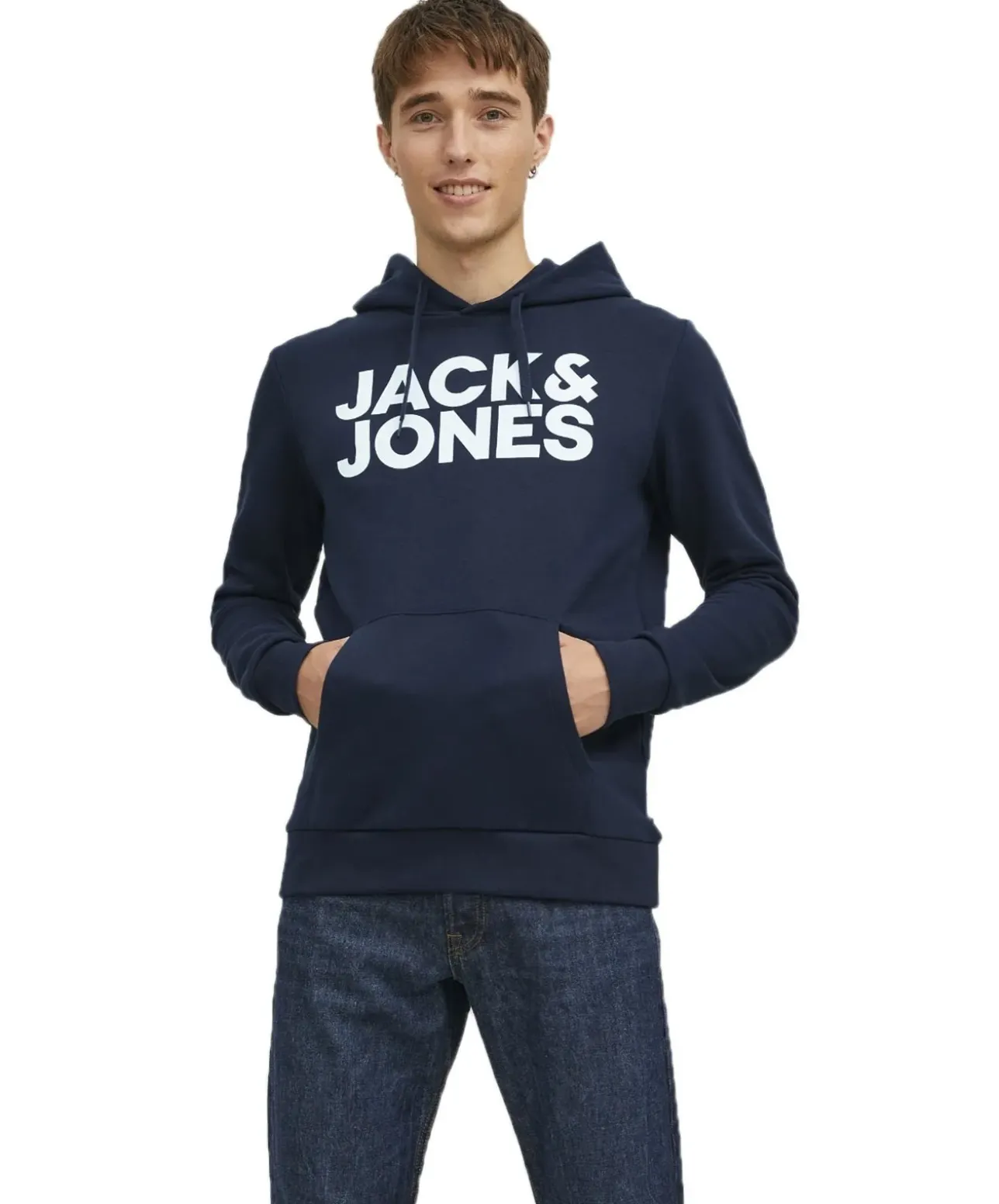 Jack & Jones Kapuzensweatshirt mit Logo-Brustprint in Dunkelblau