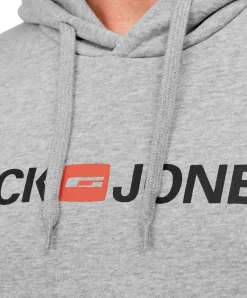 Jack & Jones Logo Sweatshirt mit Kapuze in Light Grey