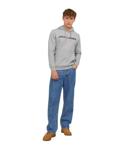 Jack & Jones Logo Sweatshirt mit Kapuze in Light Grey
