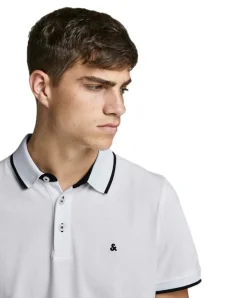 Jack & Jones Poloshirt Epaulos in weiß in Piqué-Qualität