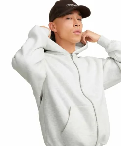 Jack & Jones Sweatjacke Weiß Meliert mit Kängurutasche