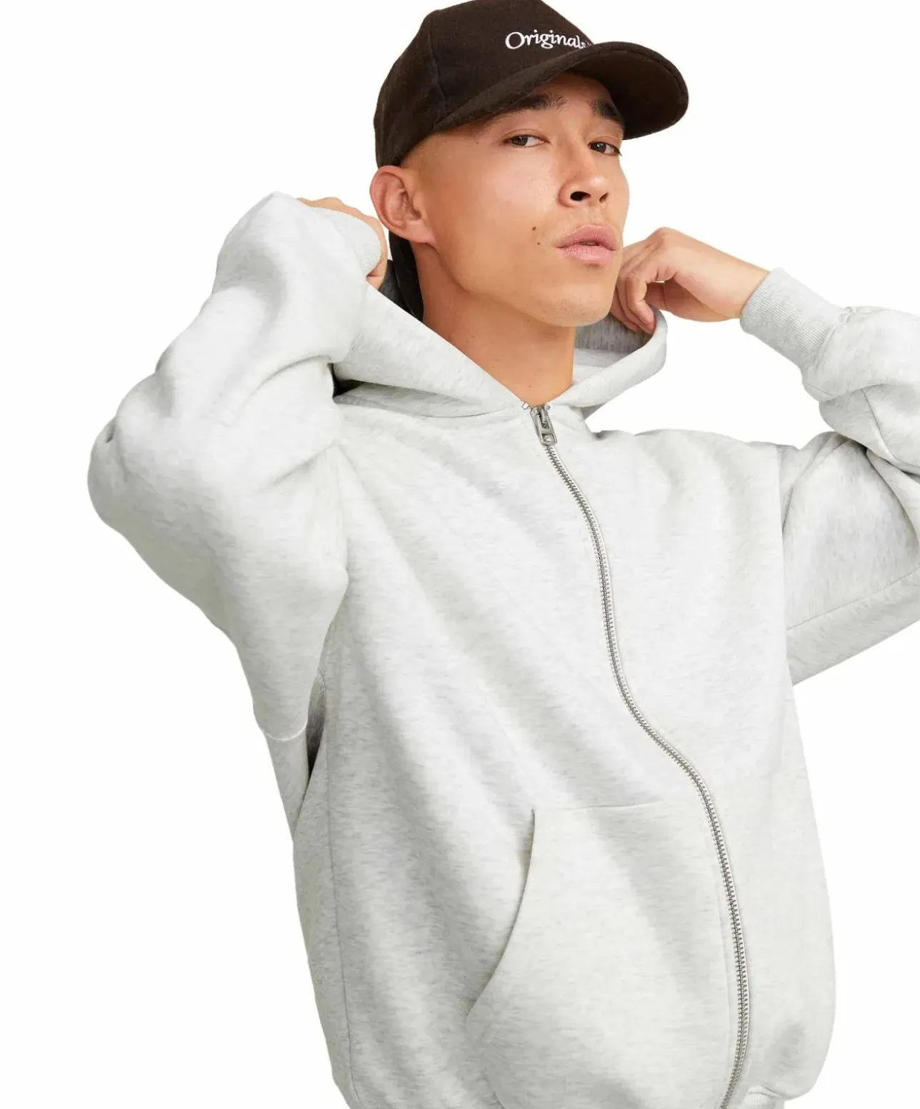 Jack & Jones Sweatjacke Weiß Meliert mit Kängurutasche