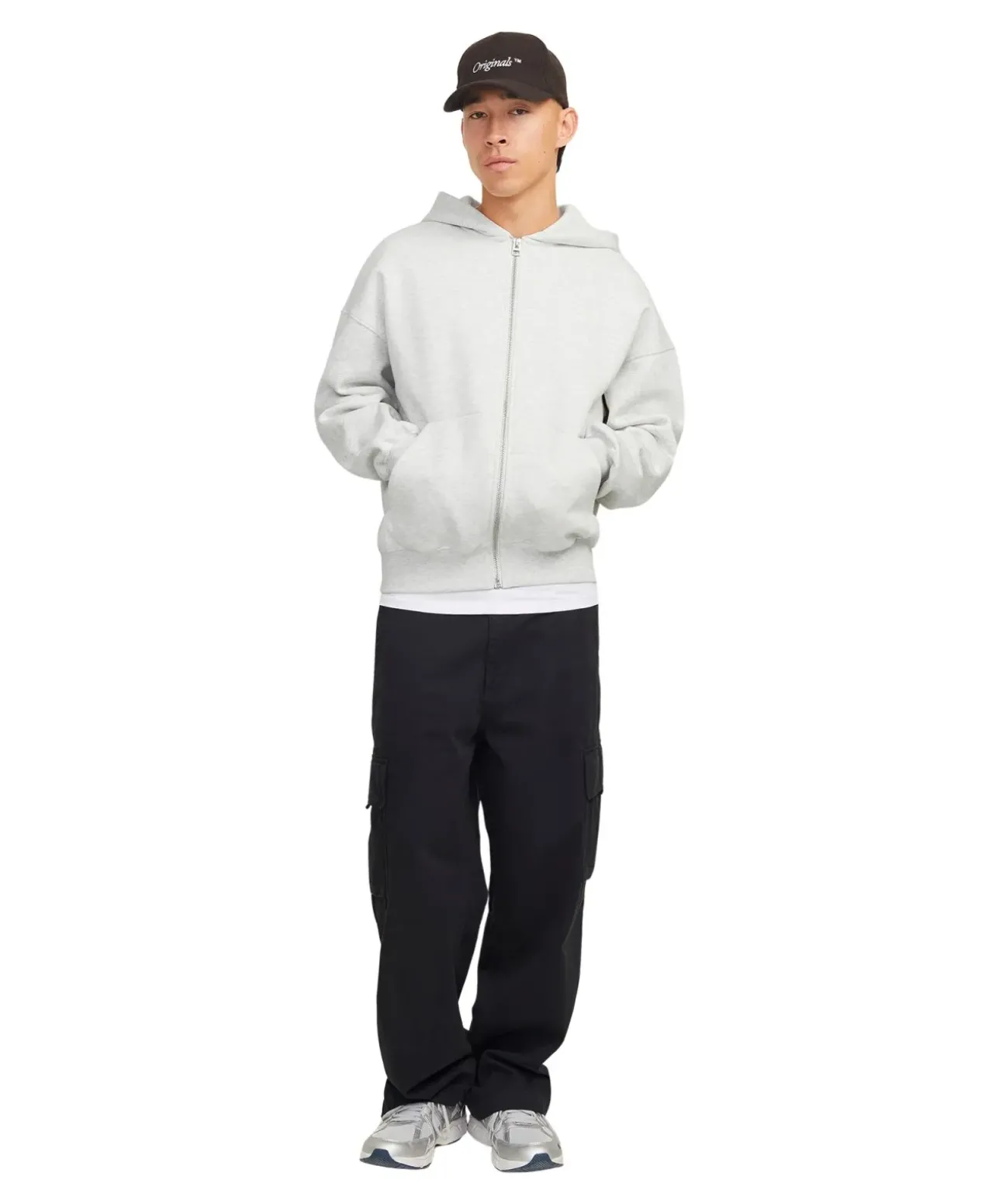 Jack & Jones Sweatjacke Weiß Meliert mit Kängurutasche