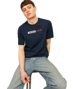 Jack & Jones T-Shirt Corp Blau mit Pigmentprint