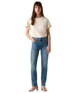 Levis 724 Jeans in mittelblauer Waschung mit hohem Bund
