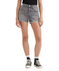 Levi's 501 Shorts mit hohem Bund in schwarzer Used-Optik