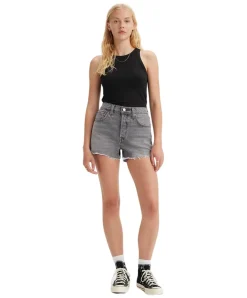 Levi's 501 Shorts mit hohem Bund in schwarzer Used-Optik