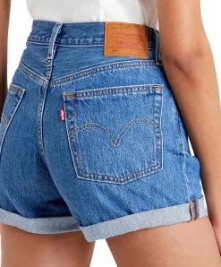 Levis Damen Jeans Shorts Long 501 mit hohem Bund