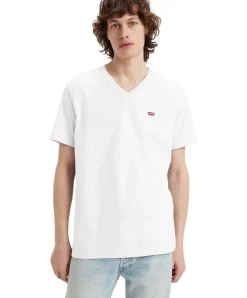 Levis Herren T Shirt Housemark Tee mit V-Neck in Weiß