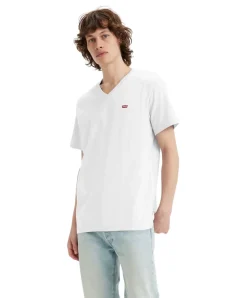 Levis Herren T Shirt Housemark Tee mit V-Neck in Weiß