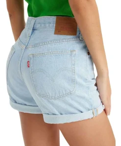Levi's Jeans Shorts Long 501 in hellblau und hohem Bund