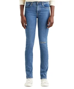 Levi's Jeans Straight 724 High Rise in blau und Zerrissen