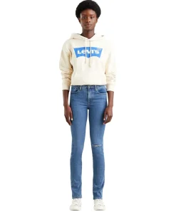 Levi's Jeans Straight 724 High Rise in blau und Zerrissen