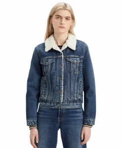 Levi’s Jeansjacke Trucker in Blau mit Sherpa-Futter