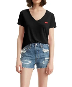 Levi's T-Shirt Perfect Tee in Schwarz mit V-Ausschnitt