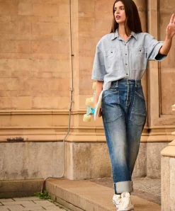 MAC Baggy Jeans in Blau mit Straight Leg