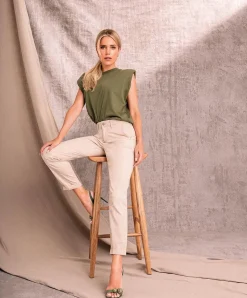 Mac Damen Chino Turn Up aus beigem Stretch Gabardine
