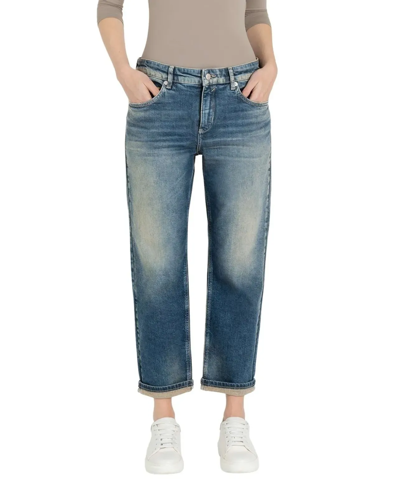 Mac Straight Fit Jeans in Vintage-Used mit Saumumschlag